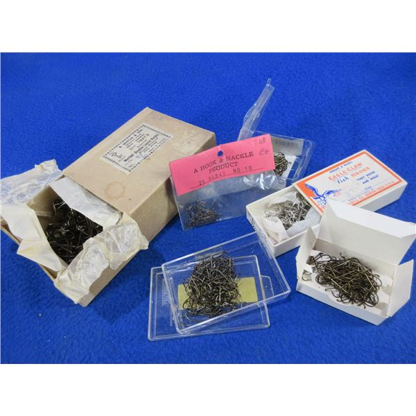 6 Packages of Vintage Fly Hooks - 3 Mustad, Wright & McGill #6, # 8 and # 10