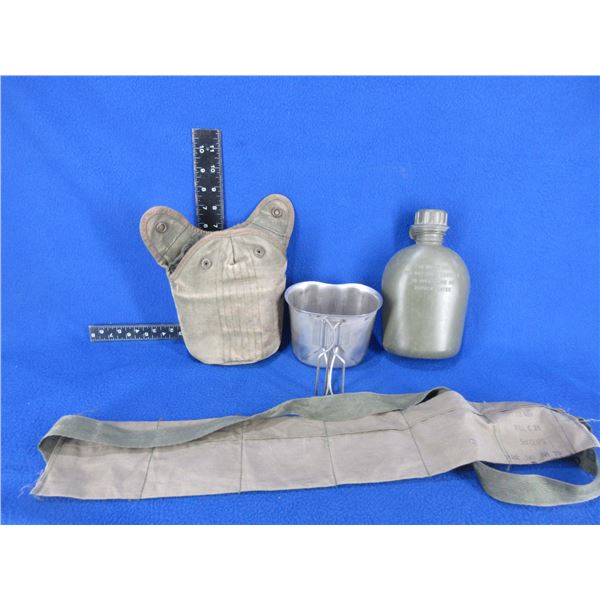 Vintage US Military Canteen with Cup & Cover & 7.62MM Ball Bandoleer (Empty)