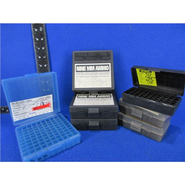 7 MTM Case-Gard Empty Plastic Ammo Boxes - 9MM P100 x 4, 9MM P50 x 3