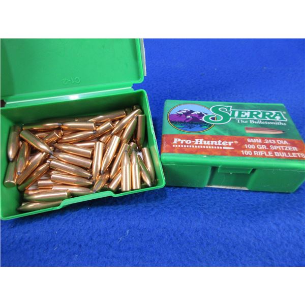 6MM .243" 100gr Spitzer Sierra Bullets - Sealed Box of 100, Box of 54