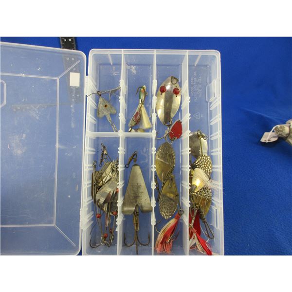 Lot of Vintage Fishing Lures in Plano Compartment Case - Spinners, Spoons and Hooks