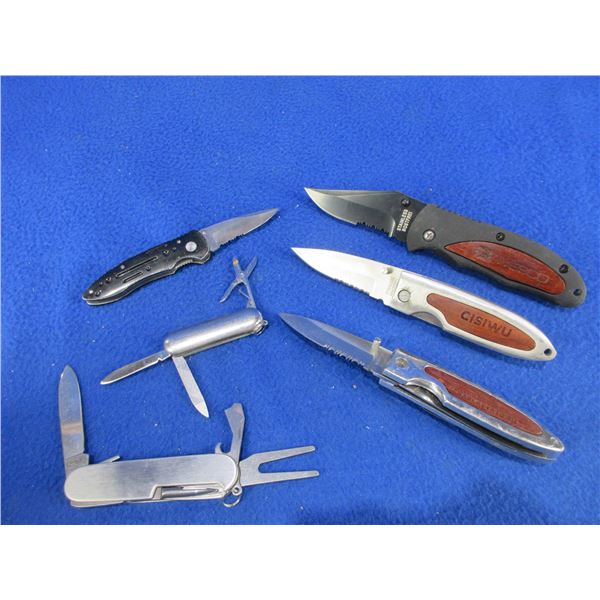 4 Assorted Folding Lock Blade Knives, Multi-Tool Knife & Key Chain Knife