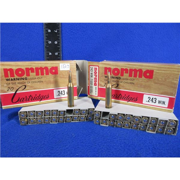 243 Win. 100gr SP SP Norma Cartridges - 2 Boxes of 20 (Pick Up Only)