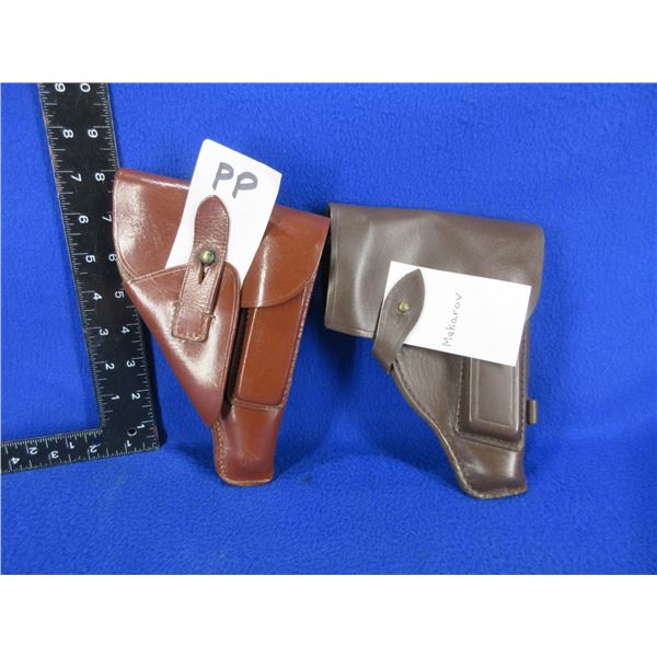 2 Leather Right Hand Holsters - Makarov and Walther PP