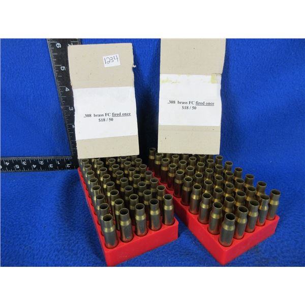 Brass Only - 308 Win. 1x Fired Deprimed FC Headstamps - Lot of 100