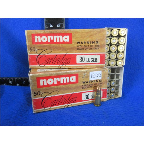 30 Luger 93gr Full Jacket RN Norma Cartridges (Pick Up Only) - Box of 50, Box of 44