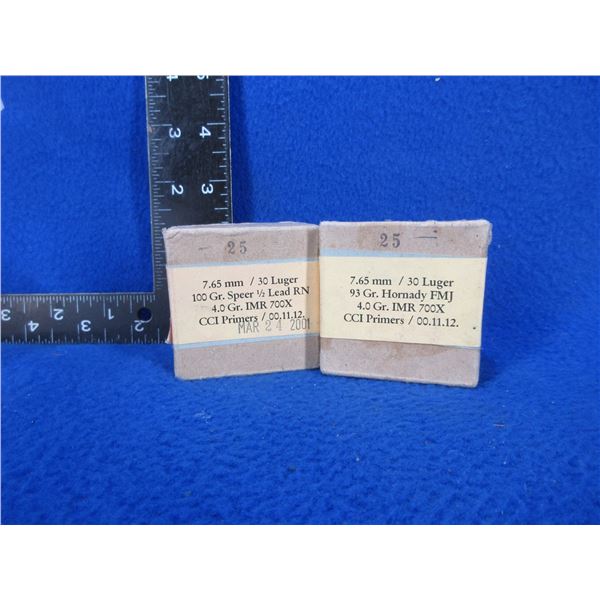 7.65MM/30 Luger Cartridges - 2 Sealed Boxes of 25  (Pick Up Only)