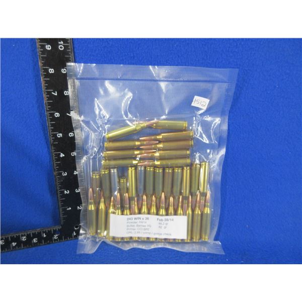 243 Win. Reloads - Lot of 36 (Pick Up Only) - Sold as Components