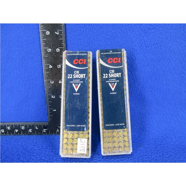 22 CB Short 29gr LRN CCI Cartridges - 2 Sealed Boxes of 100 (Pick Up Only)