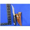 Image 1 : Smith & Wesson Fixed Blade Knife with Leather Sheath - 3 3/4" Blade, 8" Overall Length