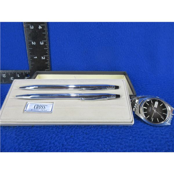 Seiko Quartz Watch & Cross Pen & Pencil Set - As Is, Not Tested