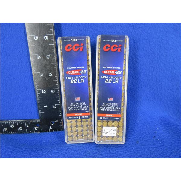 22 LR 40gr HV Poly-Coated Lead CCI Cartridges - 2 Sealed Boxes of 100 (Pick Up Only)
