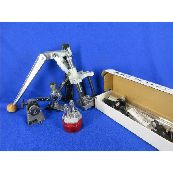 Lee 3 Hole Turret Press with Zip Trim, Bullet Feeder, Dies, Powder Measure, Etc. - As Is