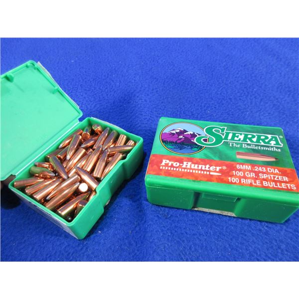 6MM .243" Spitzer Sierra Bullets - Sealed Box of 100 (100gr), Box of 105 (85gr)