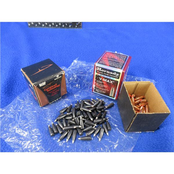 6MM .243" Bullets - Box of 73 (Nosler 55gr Ballistic Tip), Box of 74 (Hornady 58gr V-Max)