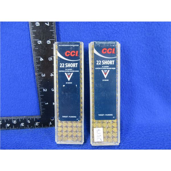 22 Short 29gr Copper-Plated RN CCI Cartridges - 2 Boxes of 100 (Pick Up Only)