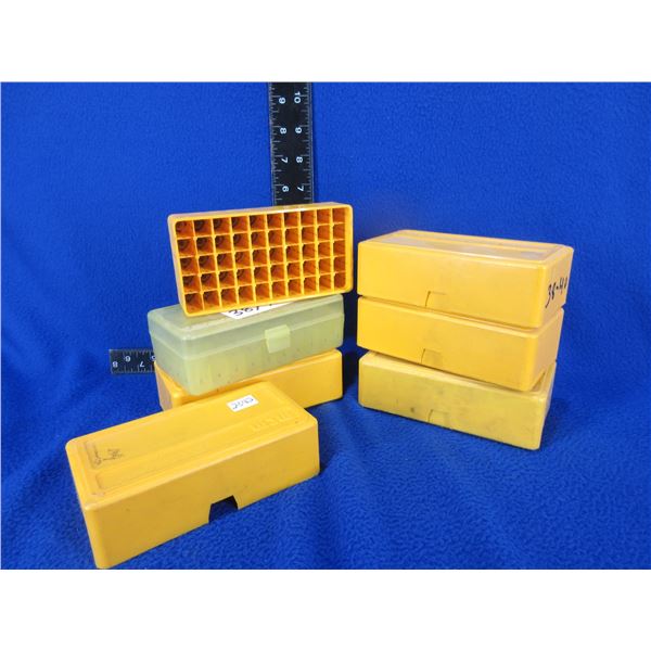 6 Empty Plastic Ammo Boxes - 45 Auto to 44 Mag