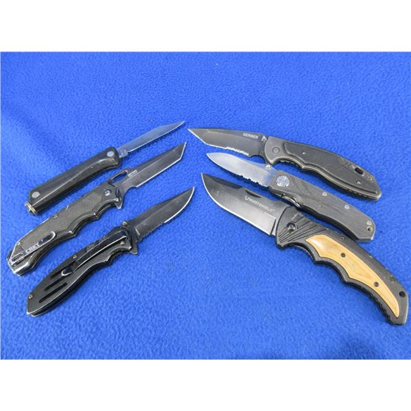 5 Assorted Folding Lock Blade Clip Knives & 1 Folding Knife