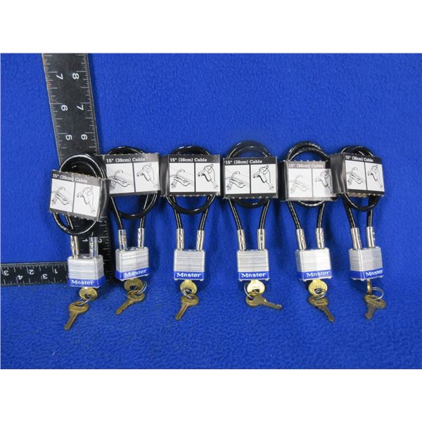 6 Master 15" Cable Locks Keyed the Same with 2 Keys Each