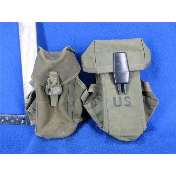 2 - US Military M16 Magazine Pouches - 1 has damage & is miising a clip on the back