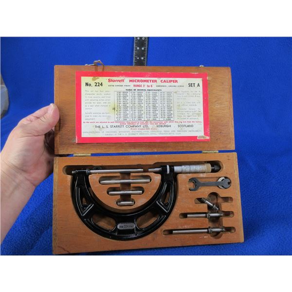 Vintage Starrett Micrometer Caliper No. 224 Set A - Range 2" to 6"