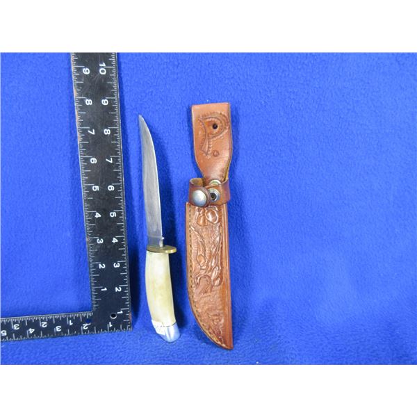 Fixed Blade Knife with Leather Sheath - 4 3/4" Blade, 8 1/2" Overall Length