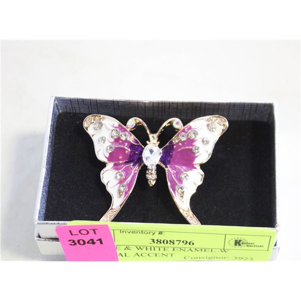PURPLE & WHITE ENAMEL W CRYSTAL ACCENT