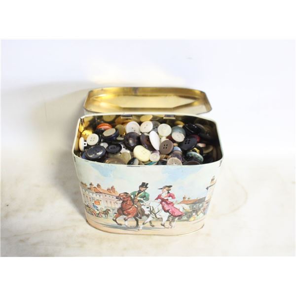 VINTAGE BUTTONS IN VINTAGE TIN, MADE IN