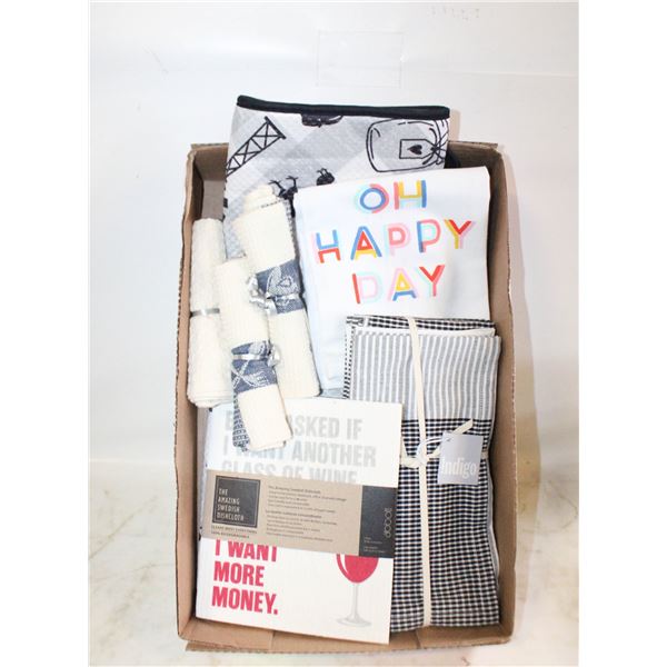 LINENS/DISH CLOTHS/TOWELS- NEW- BOX LOT ASST.