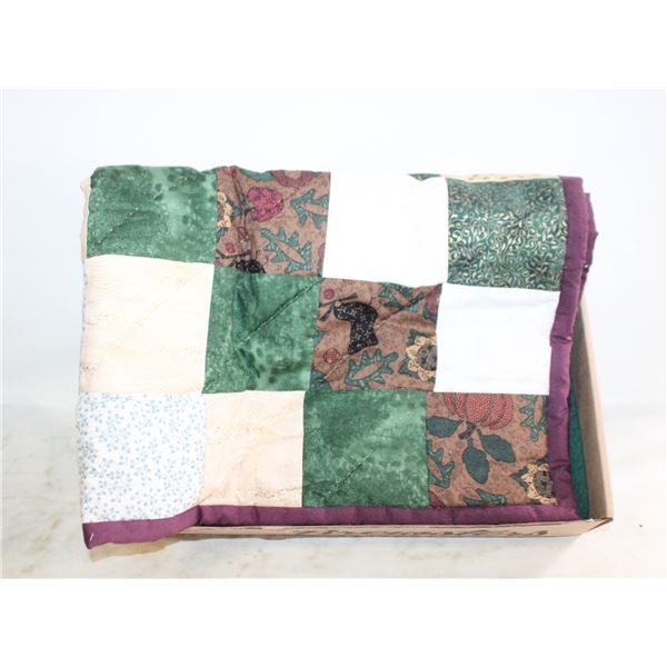 2 HOME-MADE GREEN QUILTS, 41"X34 AND