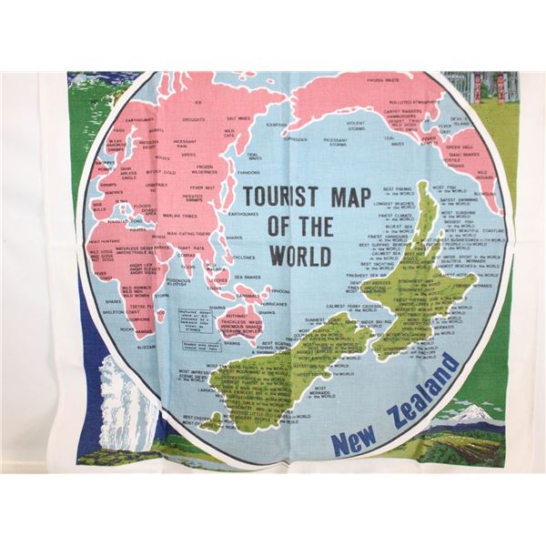 VINTAGE LINEN "MAP OF NEW ZEALAND" 35" X 34"