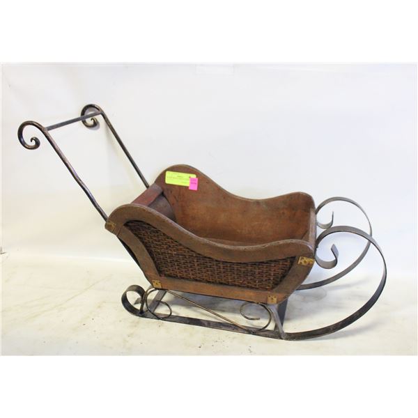 RUSTIC WOOD & METAL SLEIGH- 24" X 17" X 9"