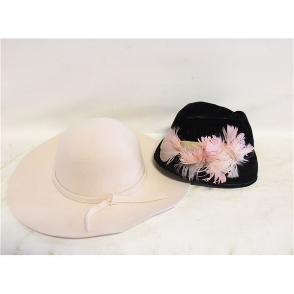 2 VINTAGE LADIES HATS, BLACK WITH