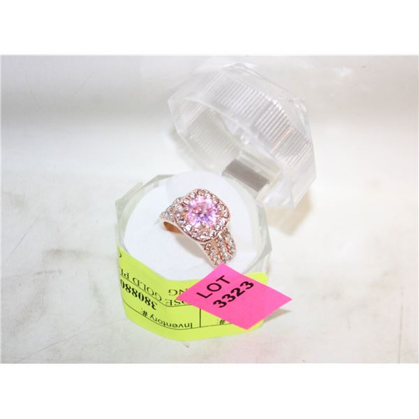 SIZE 6 ROSE GOLD PL. CUSHION CUT HALO RING