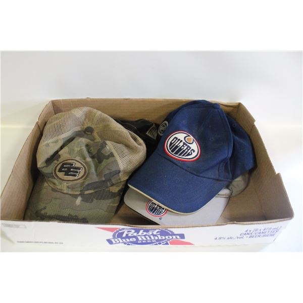 LOT OF 4 MENS SPORTS BASEBALL CAPS OILERS ESKS