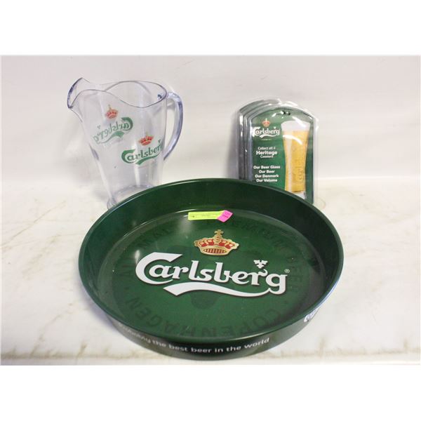CARLSBERG BEER TRAY, PITCHER AND COASTERS