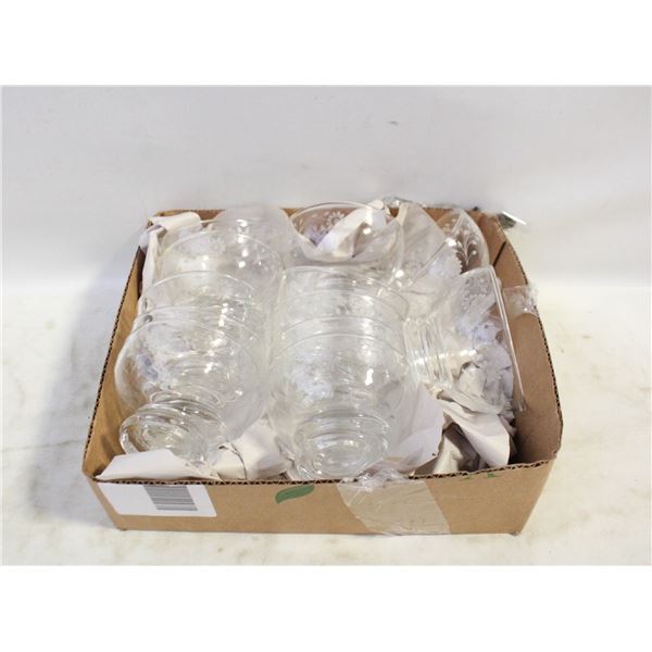 VINTAGE ETCHED GLASS SERVINGWARE ASSORTED