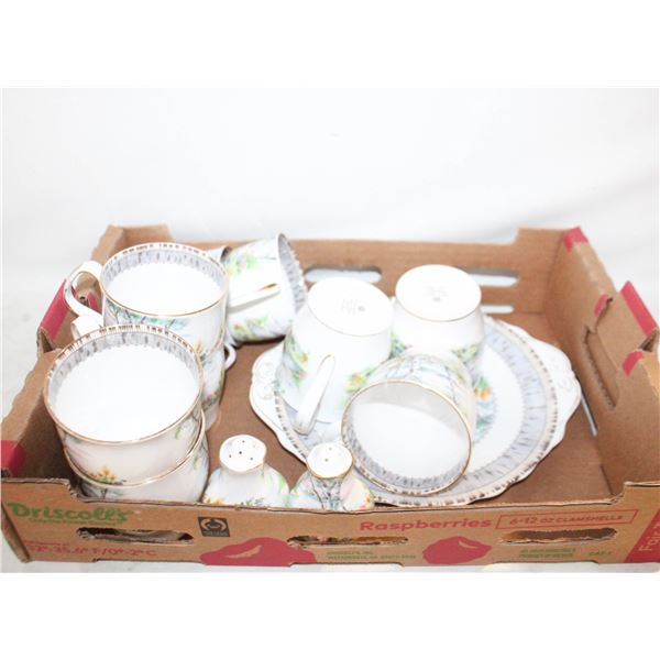 ROYAL ALBERT SILVER BIRCH 9 MUGS, CAKE PLATE, SALT