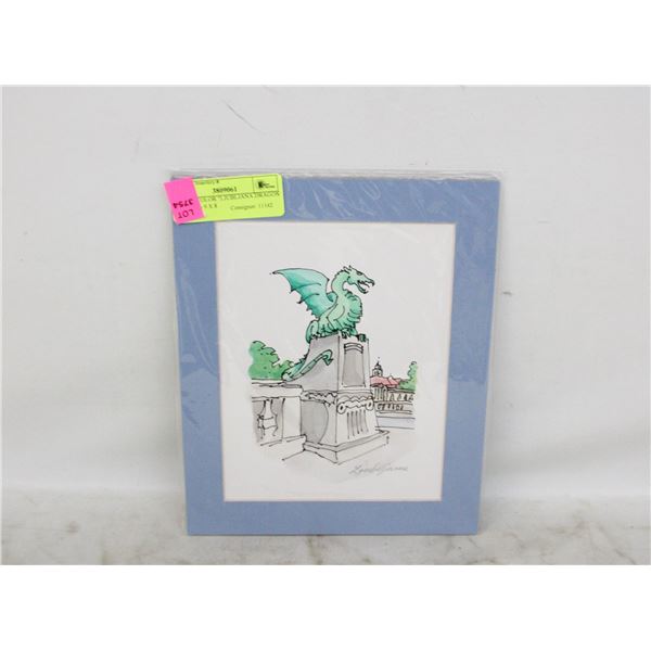 WATERCOLOR "LJUBLJANA DRAGON BRIDGE"- 9 X 8