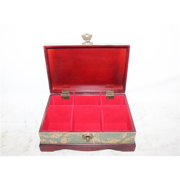 DECORATIVE WOOD VELVET LINED "EXOTIC TEA" BOX