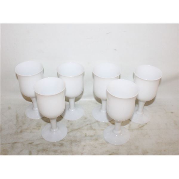 6 MATCHING VINTAGE MILK GLASS GOBLETS