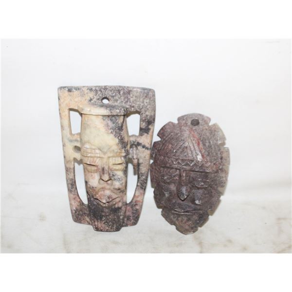 2 HAND CARVED GENUINE STONE WALL
