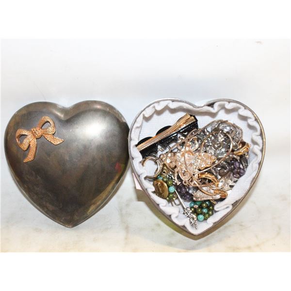 HEART SHAPED BOX WITH COSTUME JEWELRY