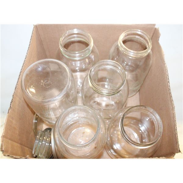 VINTAGE GLASS LID CANNING JARS- BOX LOT ASSORTED