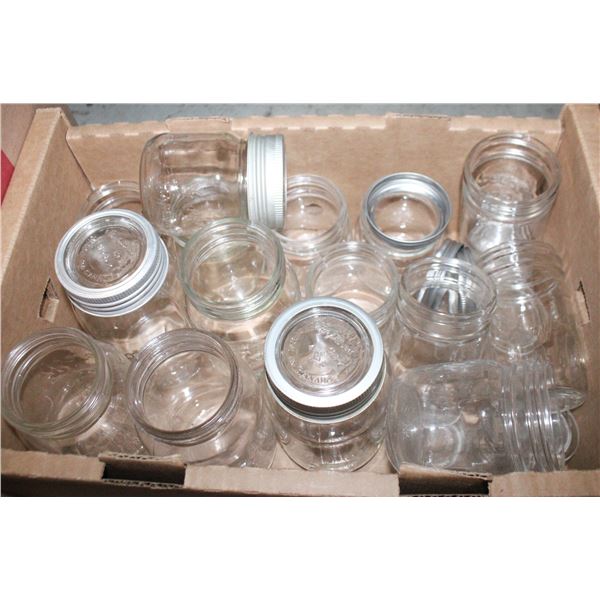 VINTAGE GLASS LID CANNING JARS- BOX LOT ASSORTED