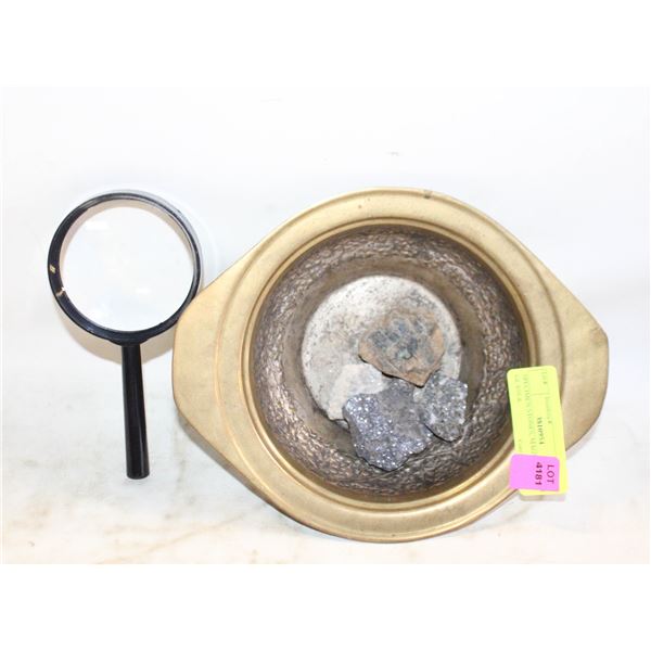 SPECIMEN STONES, MAGNIFYING GLASS &