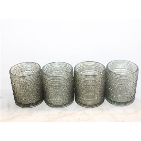 SMOKED GLASS HOBNAIL WHISKEY GLASSES (4)