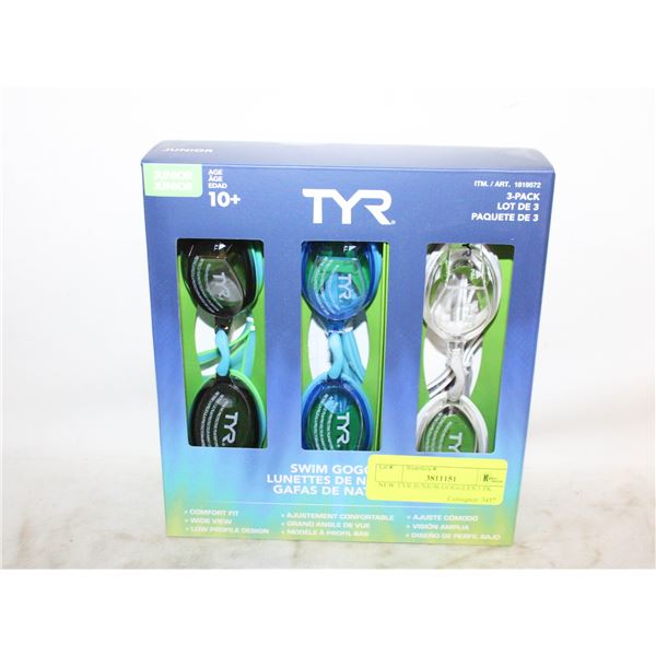 NEW TYR JUNIOR GOGGLES 3 PK
