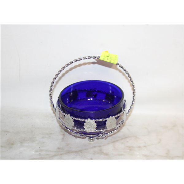 VINTAGE COBALT BLUE GLASS CONDIMENT DISH,