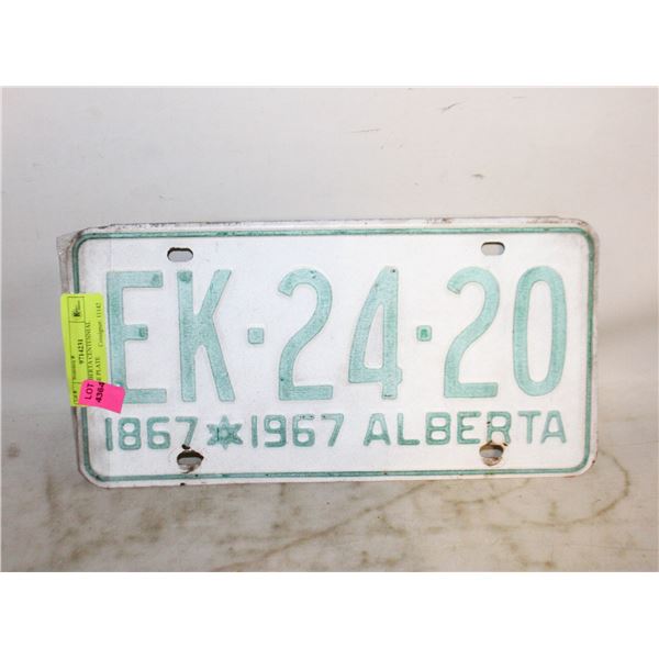 1967 ALBERTA CENTENNIAL LICENSE PLATE